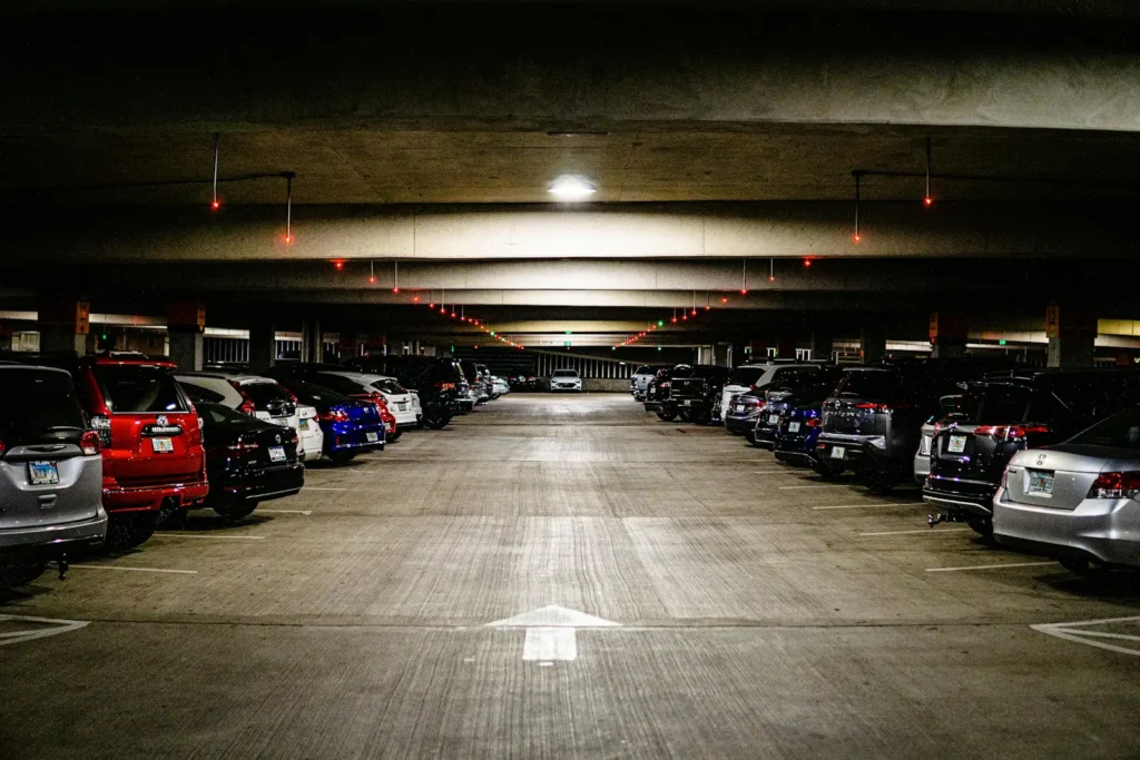 Parking garage at night