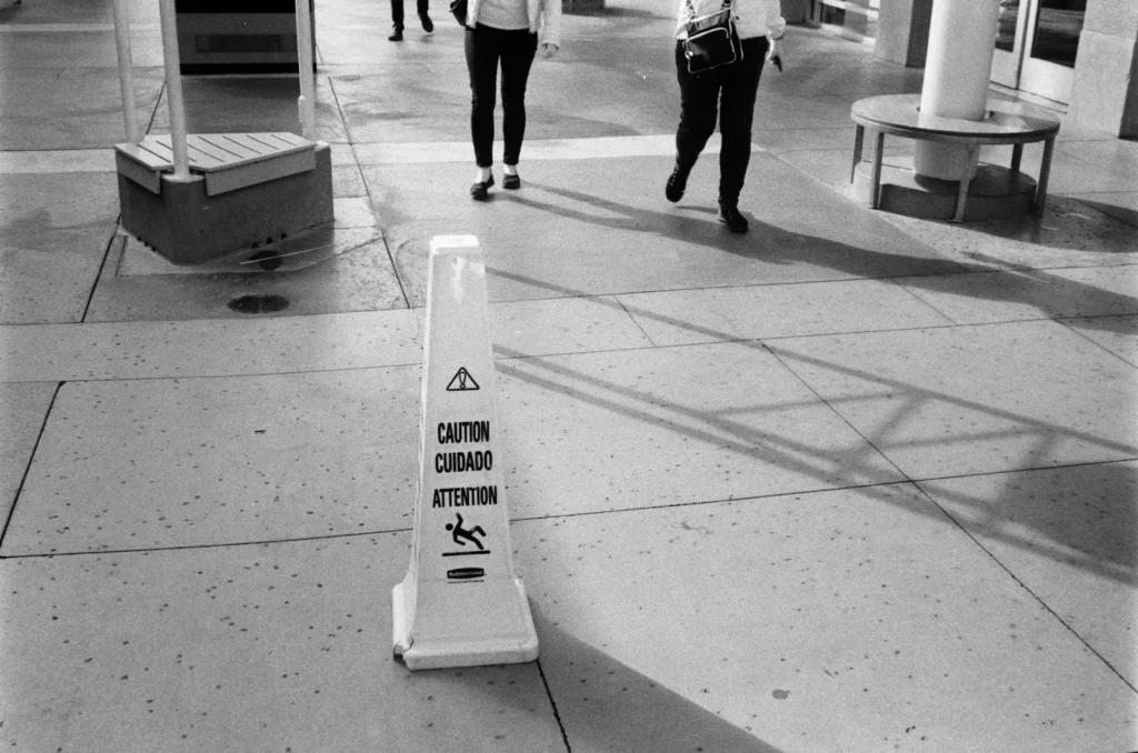 Caution sign on a walkway
