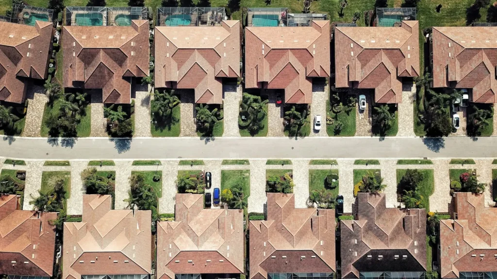 Aerial view of tile roofs on South Florida homes