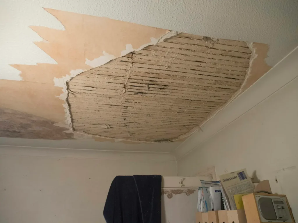 Ceiling damaged by a water leak