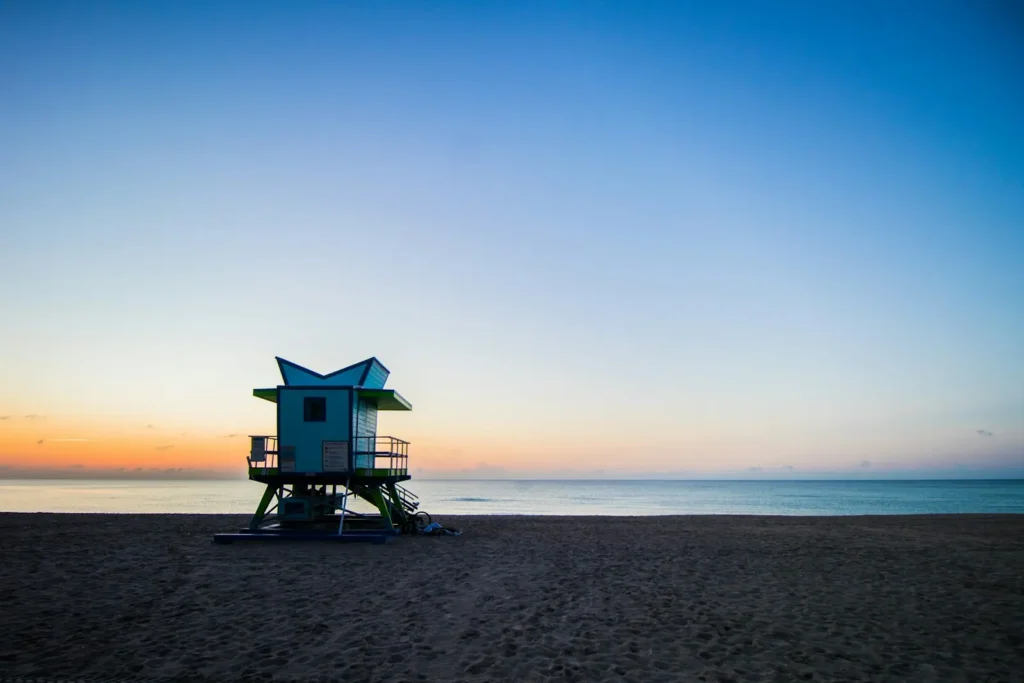 Lifeguard tower on Miami Beach at sunrise