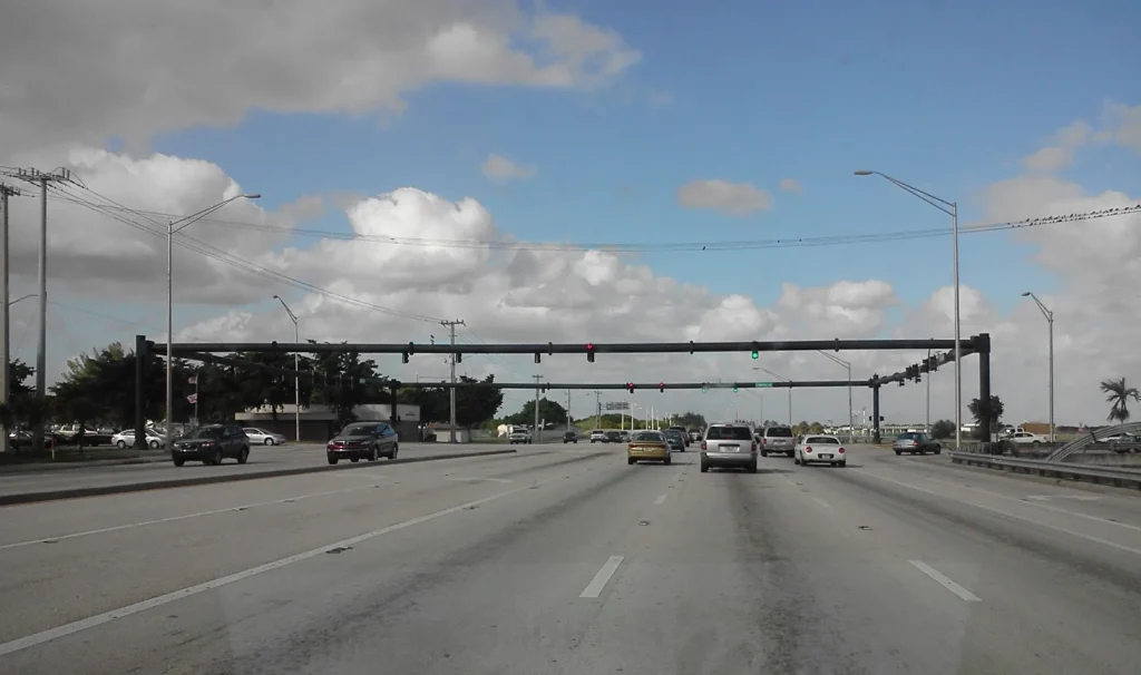 Traffic signals over University Drive at Pembroke Road, on the Pembroke Pines and Miramar line in Broward County, Florida